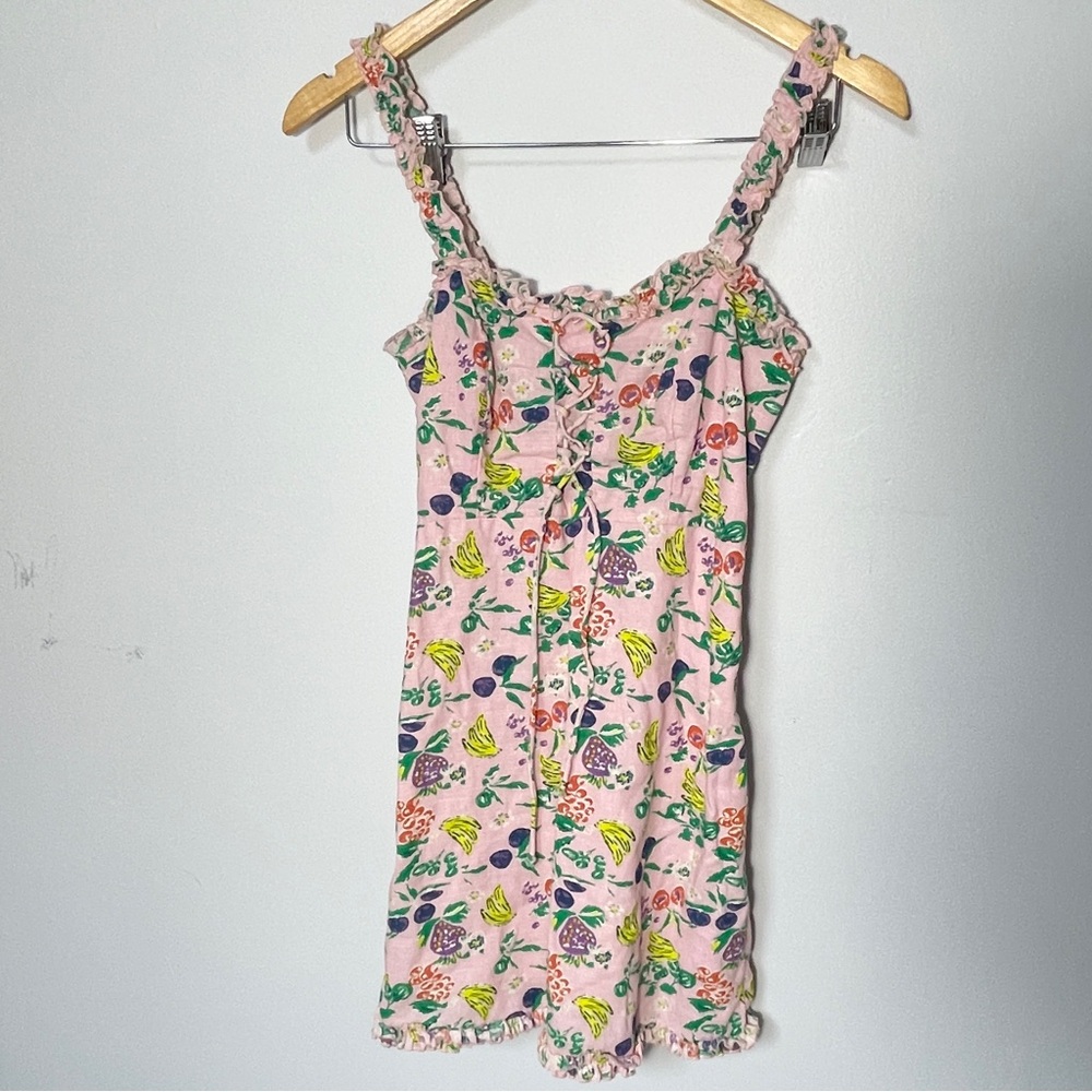 Urban Outfitters Womens Pink Fruit Print Lace Up Mini Babydoll Dress Size XS